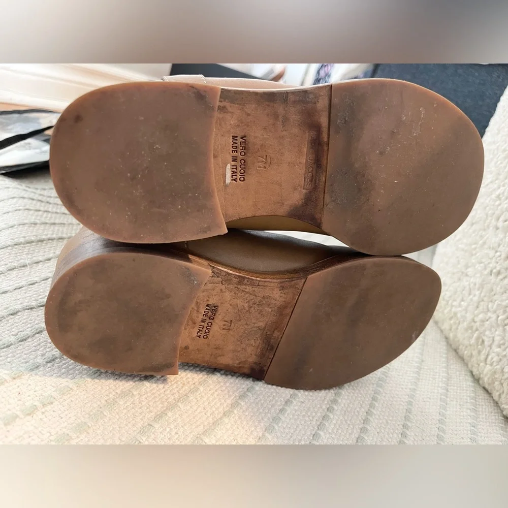 Marc Jacobs Tan Leather Cream Canvas Knee High Riding Boots - Picture 8 of 9